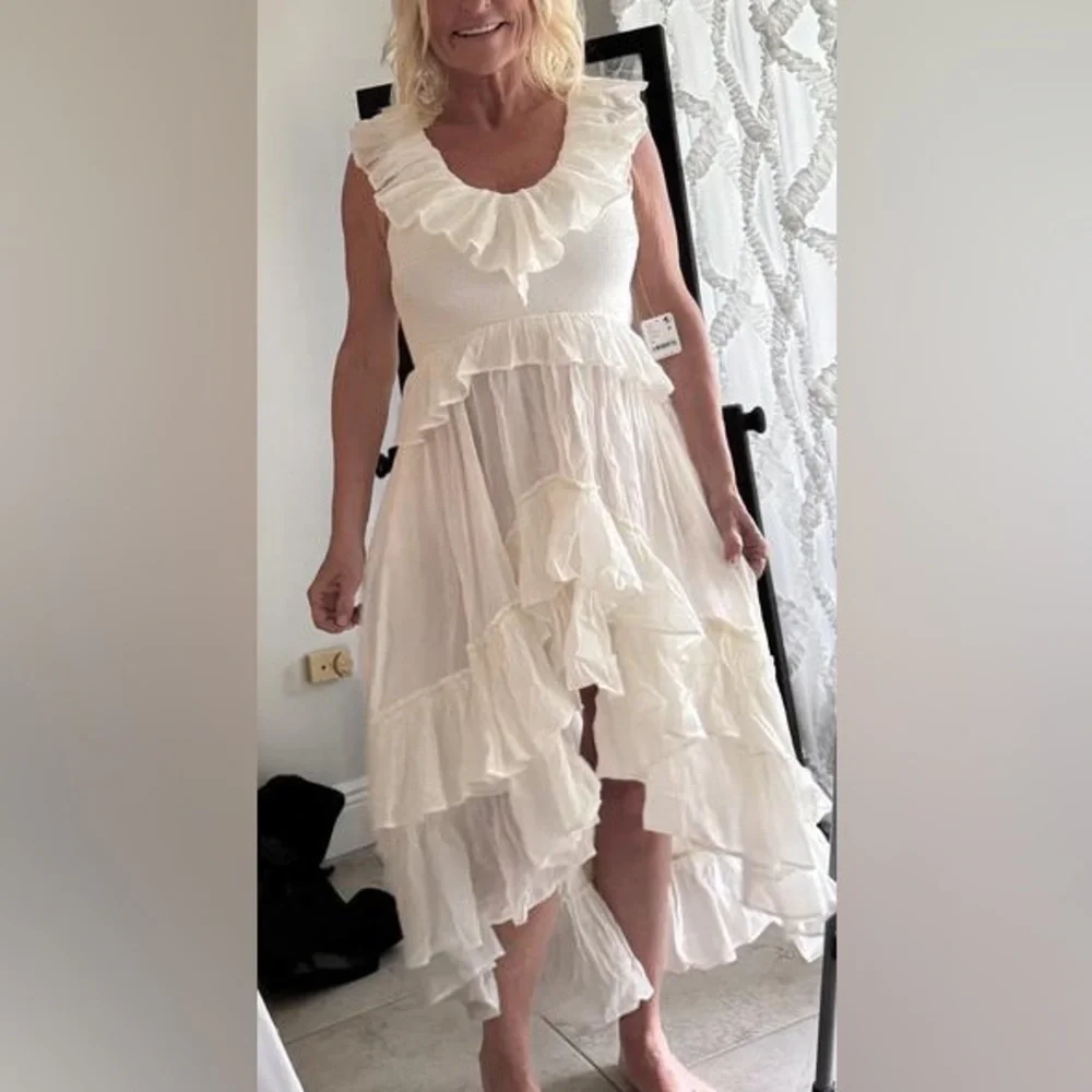 Free People Sunsational Midi Elegant White Ruffled Dress Small Nwt - Picture 13 of 14